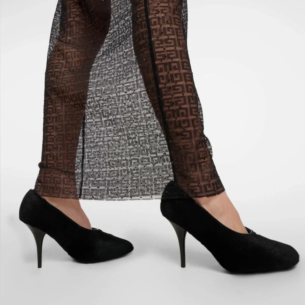 Givenchy Black Pumps Haircalf Heels Leather Square Toe 10 Fur Cocktail NWOB 🟡